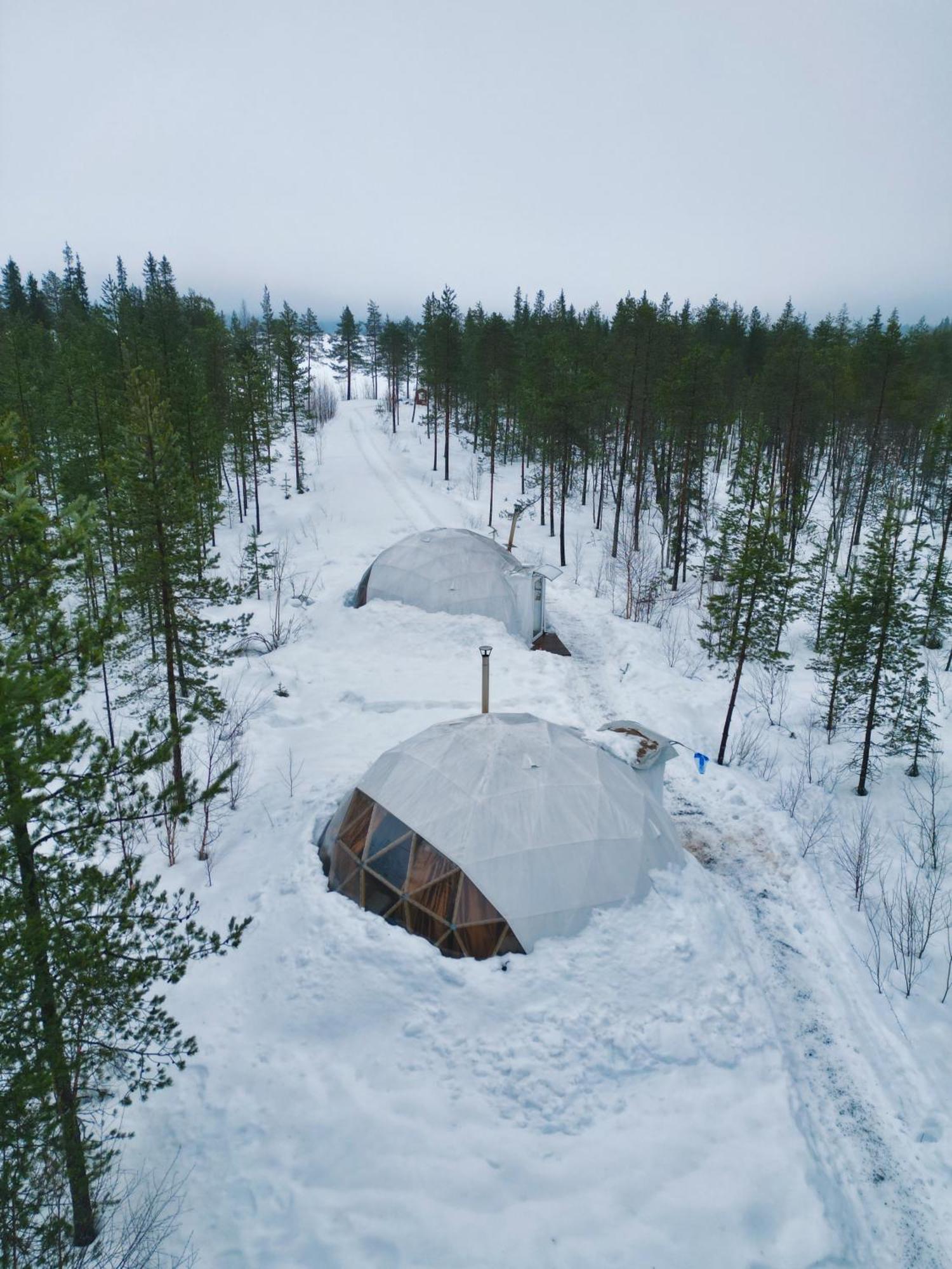 Aurora Igloo Fireplace-Heated Tents In A Secret Forest With Private Jacuzzi And Shared Sauna Bathroom And Dog Friendly โรวานิเอมิ ภายนอก รูปภาพ
